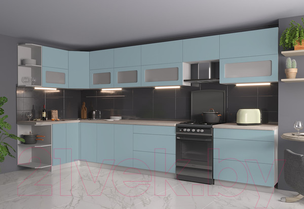 Изображение товара Кухонный гарнитур Интерлиния Мила Матте 1.5x4.0 Б левая (океан/океан/травертин серый)