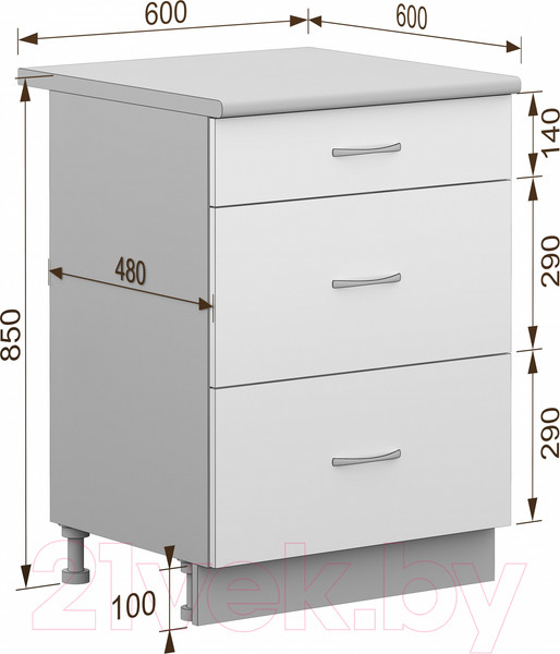 Изображение товара Шкаф-стол кухонный Кортекс-мебель Корнелия Лира НШ60р3ш (дуб сонома/королевский опал)