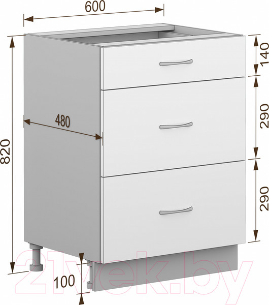 Изображение товара Шкаф-стол кухонный Кортекс-мебель Корнелия Лира НШ60р3ш без столешницы (черный)