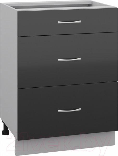 Изображение товара Шкаф-стол кухонный Кортекс-мебель Корнелия Лира НШ60р3ш без столешницы (черный)