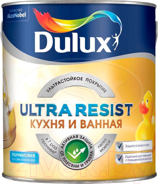 Изображение товара Краска Dulux Ultra Resist для кухни и ванной (2.5л, белый матовый)