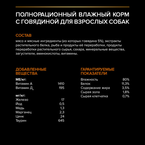 Изображение товара Влажный корм для собак Pro Plan Adult с говядиной в соусе (85г)