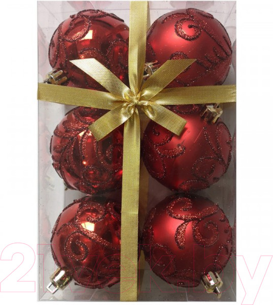 Изображение товара Набор шаров новогодних Волшебная страна Завитки / 007485 (6шт, красный)