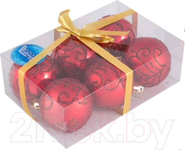 Изображение товара Набор шаров новогодних Волшебная страна Завитки / 007485 (6шт, красный)