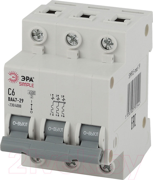 Изображение товара Выключатель автоматический ЭРА Simple-Mod-26 ВА47-29 3P 50А 4.5кА C / Б0039243