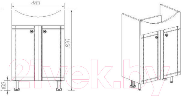 Изображение товара Тумба под умывальник Viant Париж Erica 55 / VPAR55ER-T2ST
