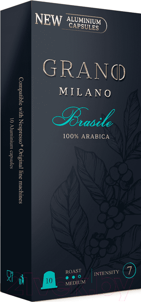 Изображение товара Кофе в капсулах Grano Milano Brasile Alum стандарта Nespresso (10x5.5г)