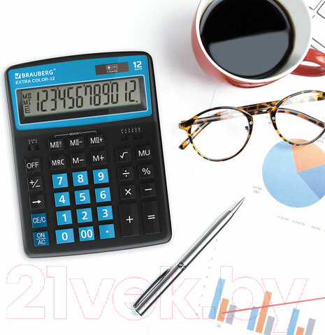 Изображение товара Калькулятор Brauberg Extra Color-12-BKBU / 250476 (черно-голубой)