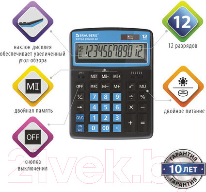 Изображение товара Калькулятор Brauberg Extra Color-12-BKBU / 250476 (черно-голубой)
