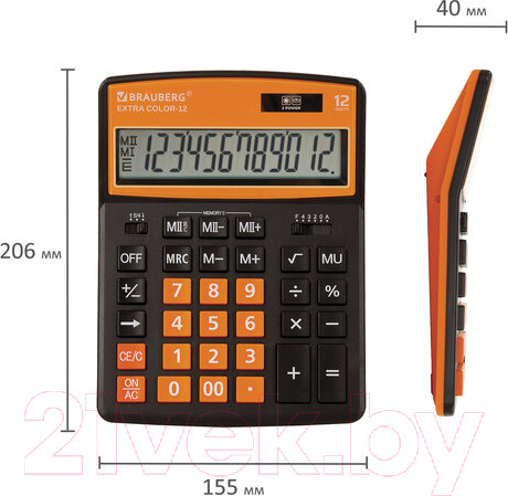 Изображение товара Калькулятор Brauberg Color-12-BKRG / 250478 (черно-оранжевый)