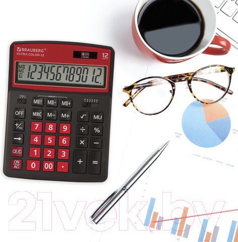 Изображение товара Калькулятор Brauberg Color-12-BKWR / 250479 (черно-малиновый)