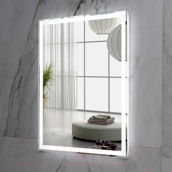 Изображение товара Зеркало Пекам Greta 60x90 / greta-60x90spcl (с подсветкой, сенсором на прикосновение, подогревом и часами)