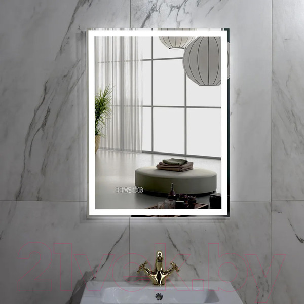 Изображение товара Зеркало Пекам Greta 60x90 / greta-60x90spcl (с подсветкой, сенсором на прикосновение, подогревом и часами)