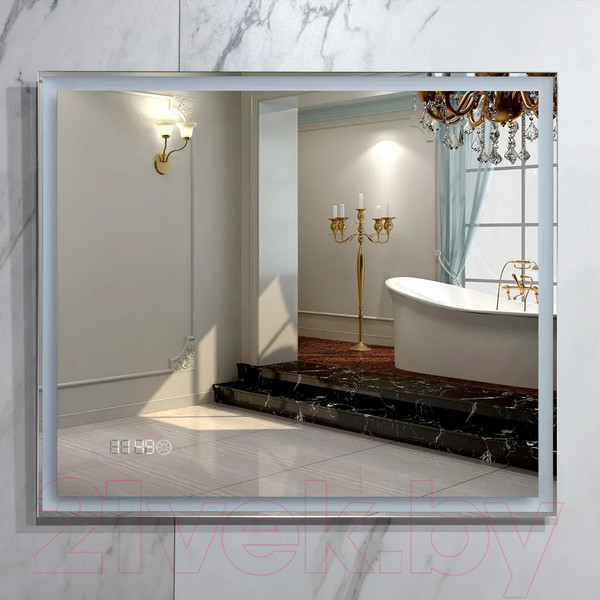 Изображение товара Зеркало Пекам Greta 90x80 / greta-90x80scl (с подсветкой, сенсором на прикосновение и часами)