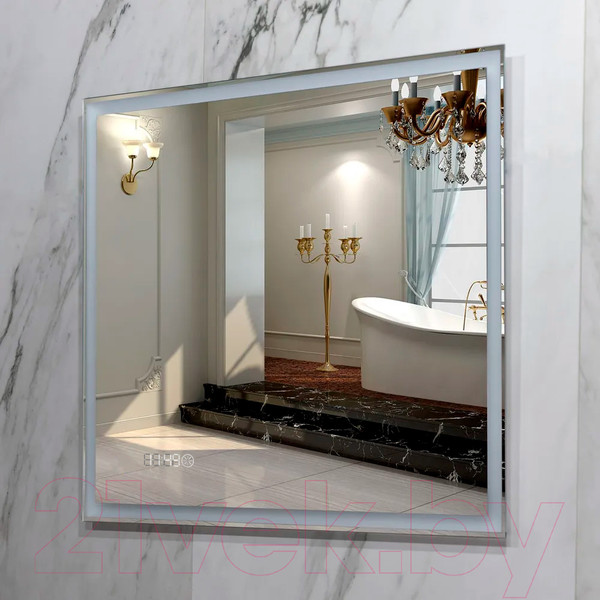 Изображение товара Зеркало Пекам Greta 90x80 / greta-90x80scl (с подсветкой, сенсором на прикосновение и часами)