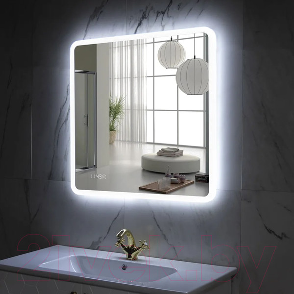 Изображение товара Зеркало Пекам Marta 80x80 / marta-80x80scl (с подсветкой, сенсором на прикосновение и часами)