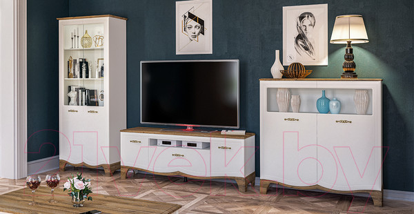 Изображение товара Шкаф с витриной Мебель-Неман Тиффани МН-041-11 (белый/прованс)