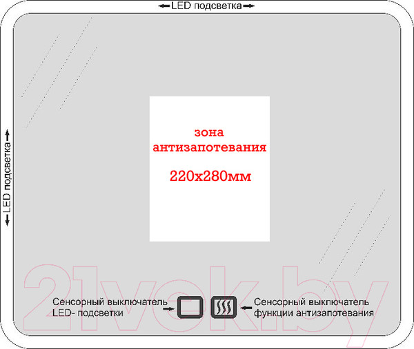 Изображение товара Зеркало Пекам Sandi 120x80 / Sandi-120x80spcl (с подсветкой, сенсором на прикосновение, подогревом и часами)