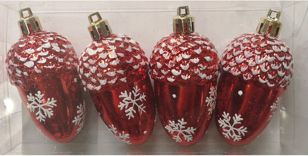 Изображение товара Набор елочных игрушек Волшебная страна Желудь / 007454 (4шт, красный)