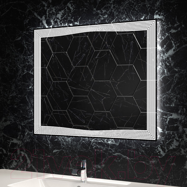 Изображение товара Зеркало Пекам Lines 100x80 / Lines-100x80scl (с подсветкой, сенсором на прикосновение и часами)