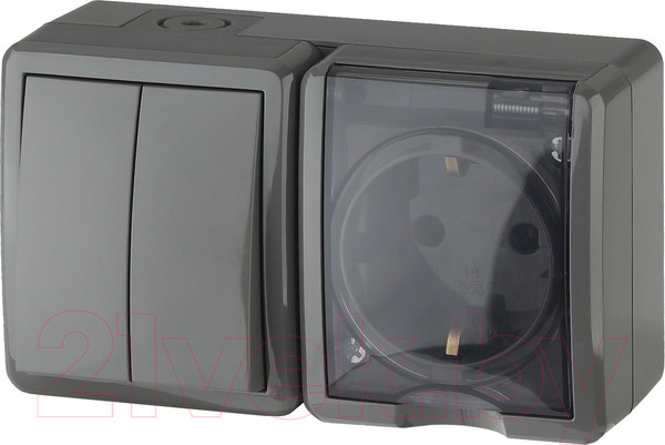 Изображение товара Блок выключатель+розетка ЭРА Эксперт 11-7402-03 / Б0020736 (серый)