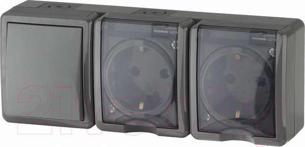 Изображение товара Блок выключатель+розетка ЭРА Эксперт 11-7403-03 / Б0027674 (серый)