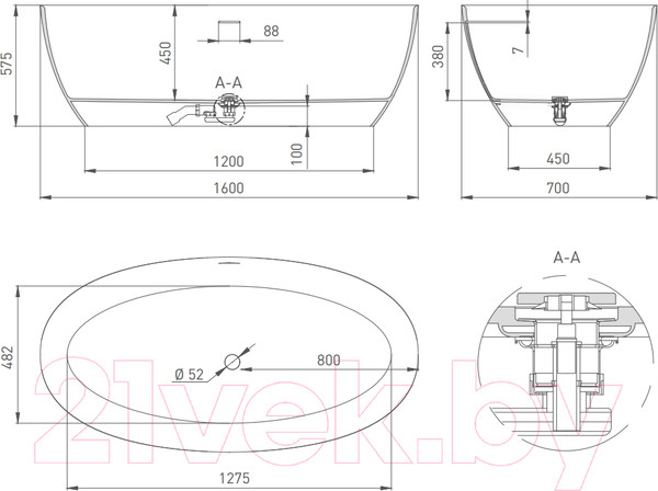 Изображение товара Ванна из искусственного мрамора Salini Alda Nuova 160x70 / 101924M