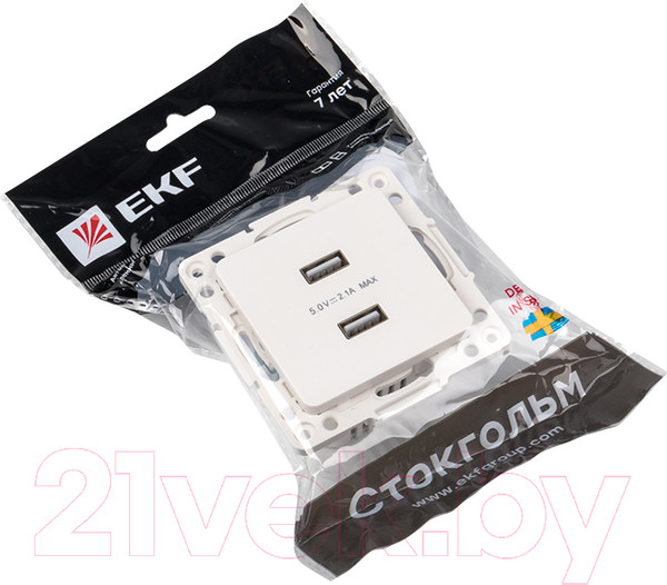 Изображение товара Розетка EKF PROxima Стокгольм EYR16-028-10-2USB (белый)