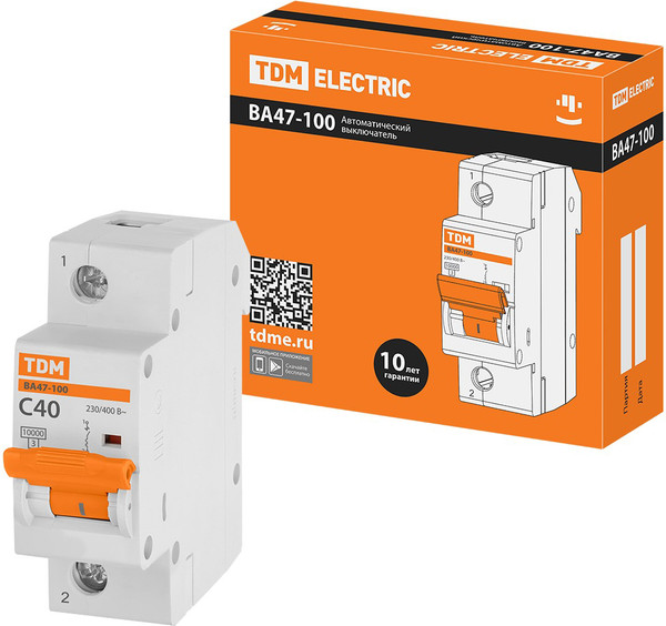 Изображение товара Выключатель автоматический TDM ВА 47-100 1Р 40А (C) 10кА / SQ0207-0051