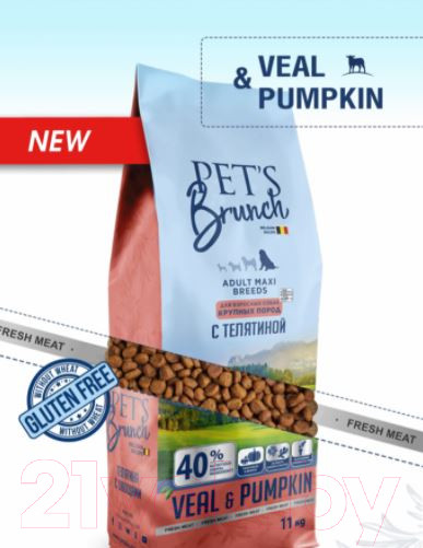 Изображение товара Сухой корм для собак Pet's Brunch Adult Maxi Breeds с телятиной (11кг)