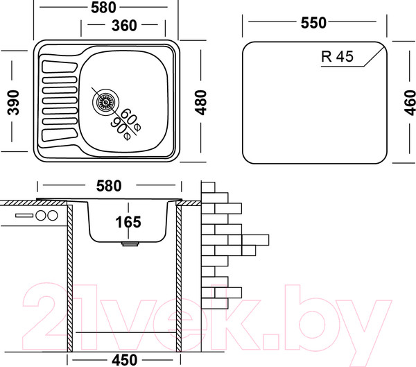 Изображение товара Мойка кухонная Ukinox COM580.480 GT6K O