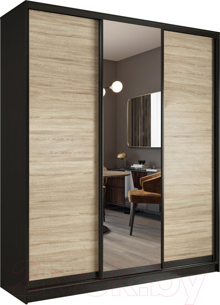 Изображение товара Шкаф-купе Евва 233 VSG.12 / АЭП ШК.3 01 (венге/дуб сонома/венге глянец)