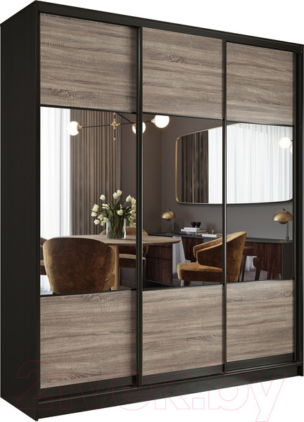Изображение товара Шкаф-купе Евва 233 VTG.01 / АЭП ШК.3 01 (венге/дуб трюфель/венге глянец)