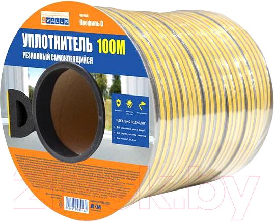 Изображение товара Лента уплотнительная 4Walls D-профиль / UBL100D (100м, черный)