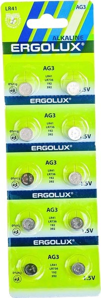 Изображение товара Комплект батареек Ergolux AG 3  BL-10 / 14314