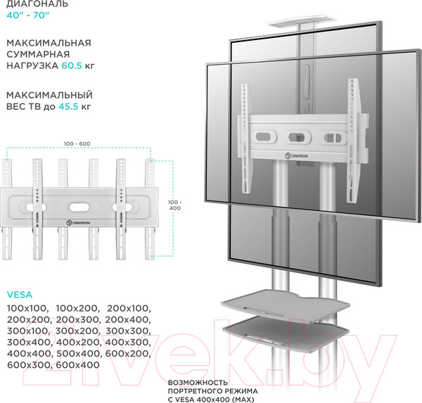 Изображение товара Стойка для ТВ/аппаратуры Onkron TS1552 (белый)