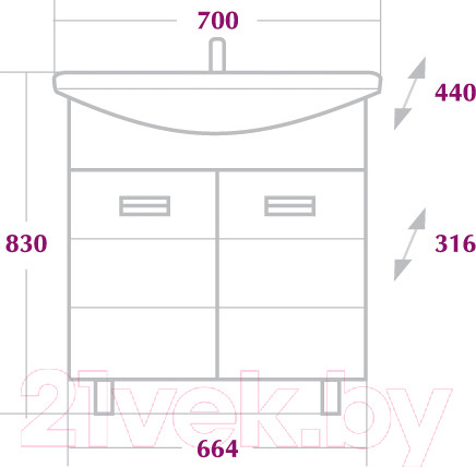 Изображение товара Тумба с умывальником Onika Балтика 70.17 (107028 + 1WH207776)