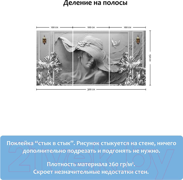 Изображение товара Фотообои листовые Citydecor Барельеф 3D (300x150)