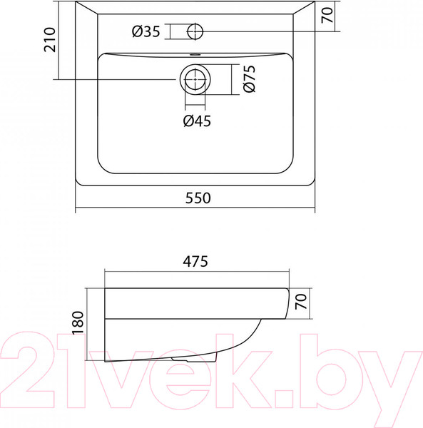 Изображение товара Тумба с умывальником Onika Балтика-Квадро 55.10 105521 + Тигода 1WH302126