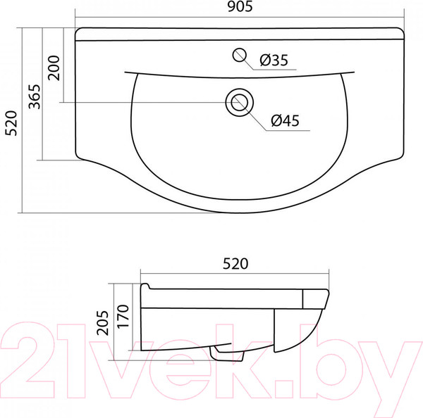Изображение товара Тумба с умывальником Onika Эльбрус 90.13 + Эльбрус (109016 + 1WH110790)