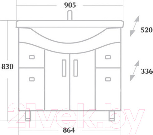 Изображение товара Тумба с умывальником Onika Эльбрус 90.13 + Эльбрус (109016 + 1WH110790)