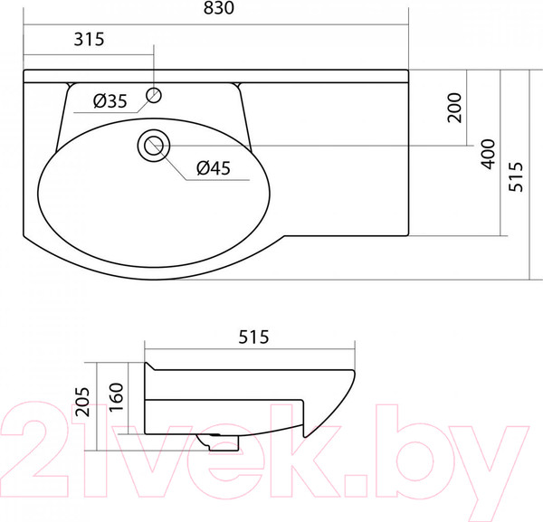 Изображение товара Тумба с умывальником Onika Эльбрус 82.10 R 108202 + Коралл 83 1WH110228