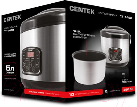 Изображение товара Мультиварка Centek CT-1490 (черный/сталь)