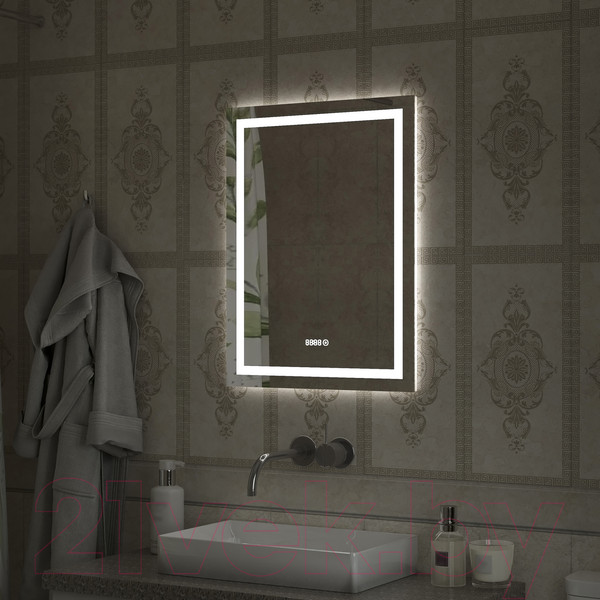 Изображение товара Зеркало Континент Verte Led 70x90 (с часами и датчиком движения)