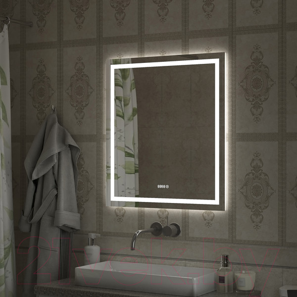 Изображение товара Зеркало Континент Verte Led 80x90 (с часами и датчиком движения)