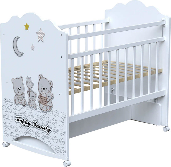 Изображение товара Детская кроватка VDK Happy Family колесо-качалка с маятником (белый)