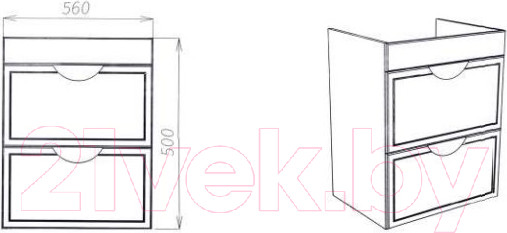 Изображение товара Тумба с умывальником Viant Лима Como 60 / VLIM60CO-T2YP + S-UM-COM60/1-w