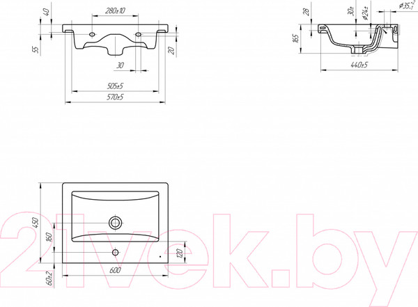 Изображение товара Тумба с умывальником Viant Лима Como 60 / VLIM60CO-T2ST + S-UM-COM60/1-w