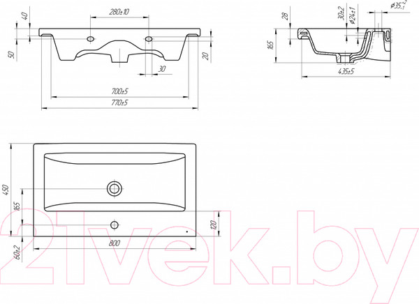 Изображение товара Тумба с умывальником Viant Лима Como 80 / VLIM80CO-T3ST + S-UM-COM80/1-w
