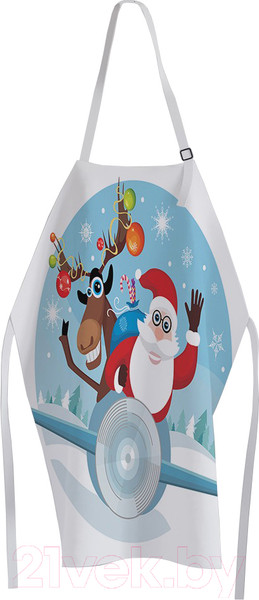 Изображение товара Кухонный фартук JoyArty Санта и олень на самолете / ap-58554